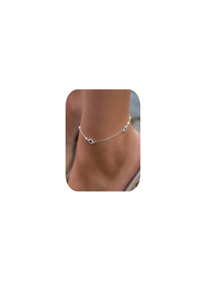 LEXODY Silver/Gold Anklets for Women, Sterling Silver Evil Eye Ankle Bracelets for Women Trendy Dainty Waterproof Anklets Set Adjustable Layered Anklet Bracelets for Women Silver Jewelry Gift - Image 1